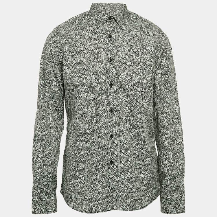 Pre Owned Prada White/Black Printed Cotton Long Sleeve Shirt XL