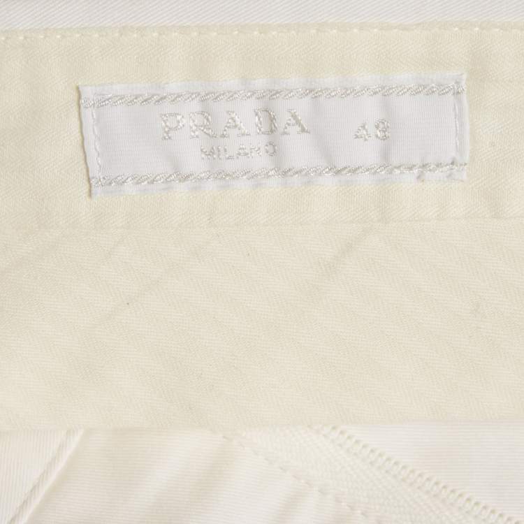 Pre Owned Prada Off White Cotton Regular Fit Trousers M