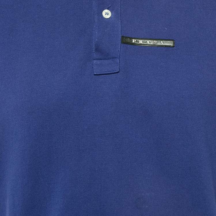 Pre Owned Prada Blue Cotton Knit Polo T-Shirt XL