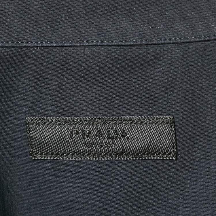 Pre Owned Prada navy Blue Logo Print Cotton Zip-Up Shirt L