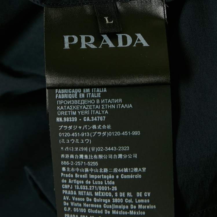 Pre Owned Prada navy Blue Logo Print Cotton Zip-Up Shirt L
