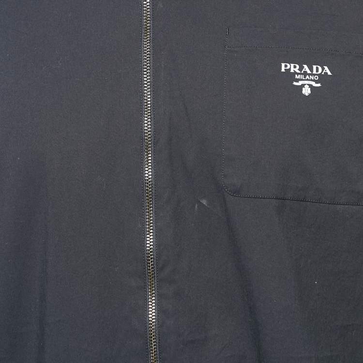 Pre Owned Prada navy Blue Logo Print Cotton Zip-Up Shirt L
