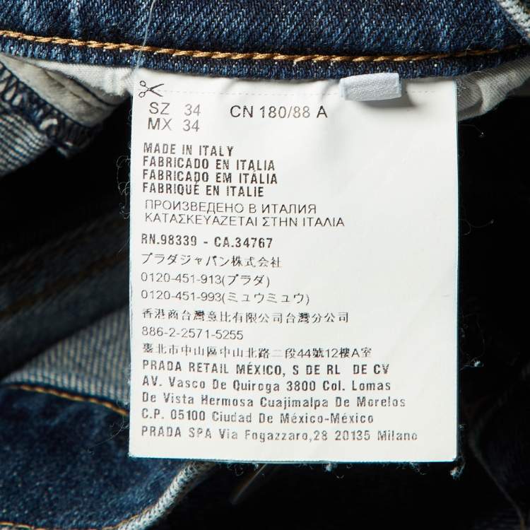 Pre Owned Prada Navy Blue Denim Tapered Leg Jeans L Waist 35" 