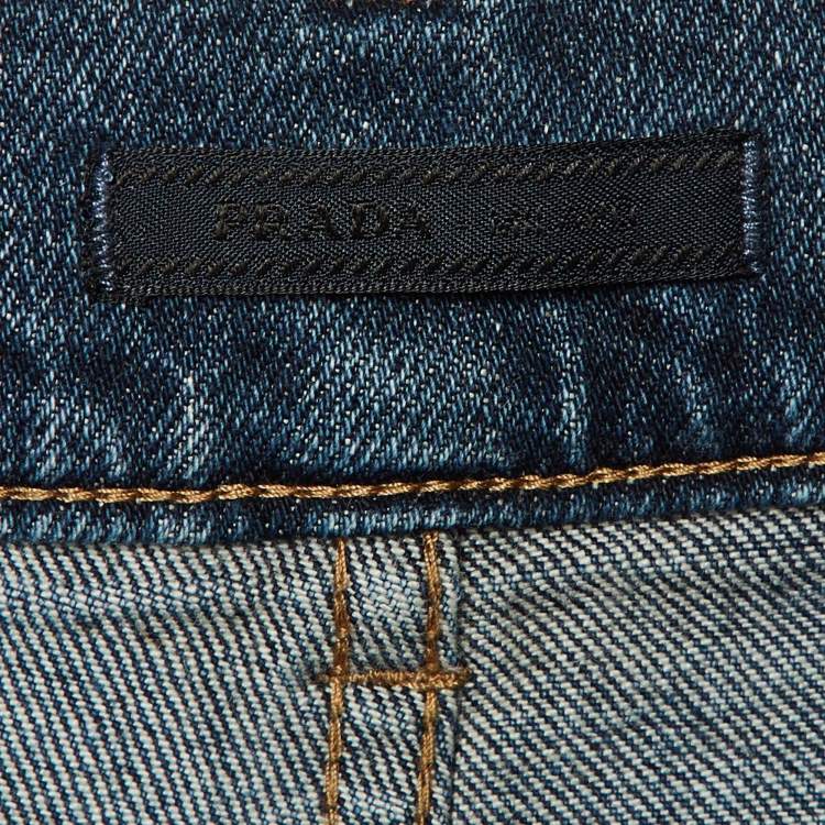 Pre Owned Prada Navy Blue Denim Tapered Leg Jeans L Waist 35" 
