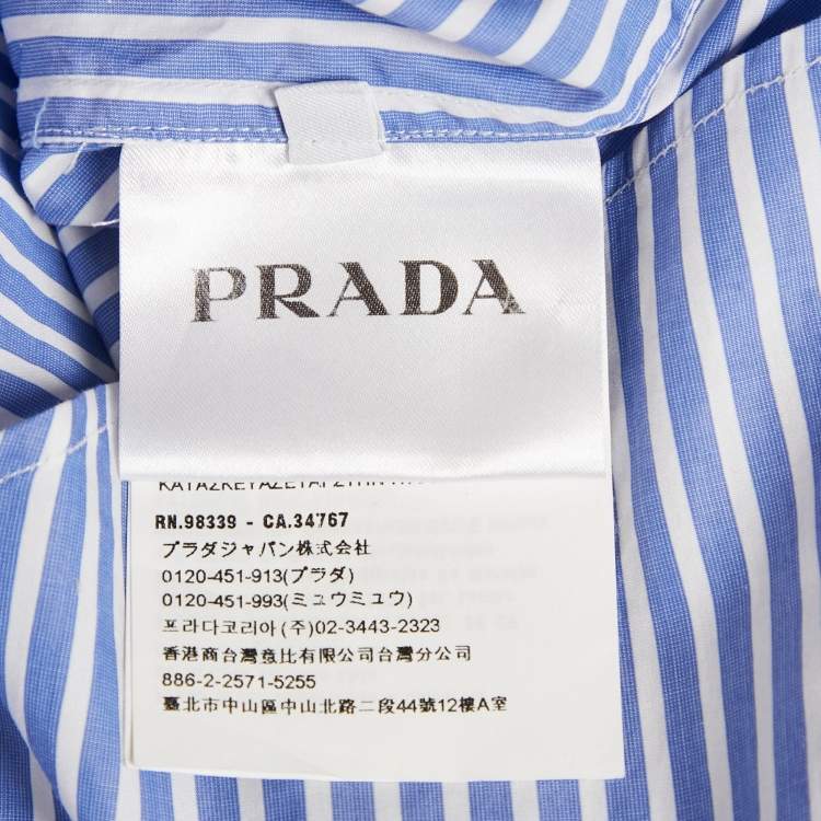 Pre Owned Prada Blue Comic Print Striped Cotton Short Sleeve Shirt M