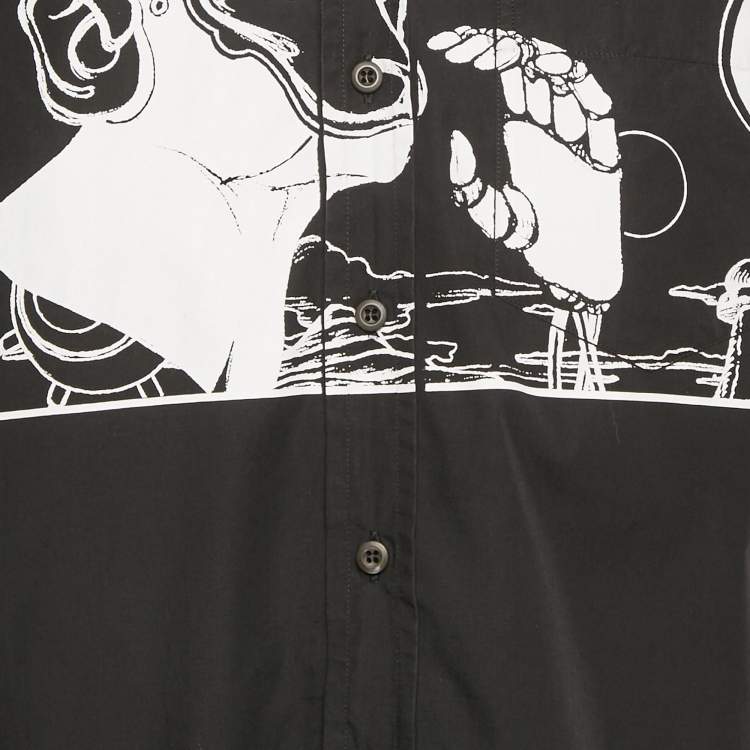 Pre Owned Prada x James Jean Black Monkey Laser Print Poplin Shirt M