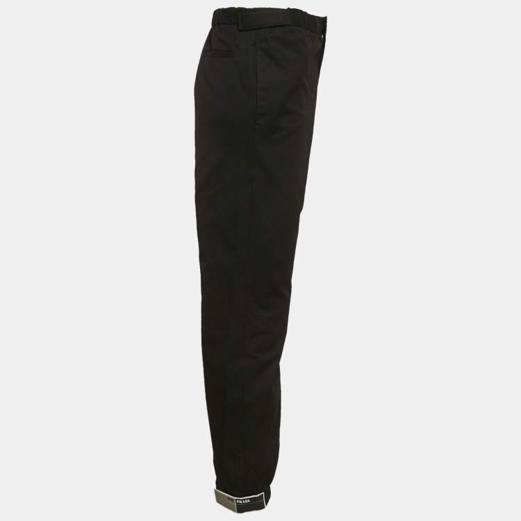 مملوكة مسبقًا Prada Black Cotton Velcro Detail Jogger Pants L