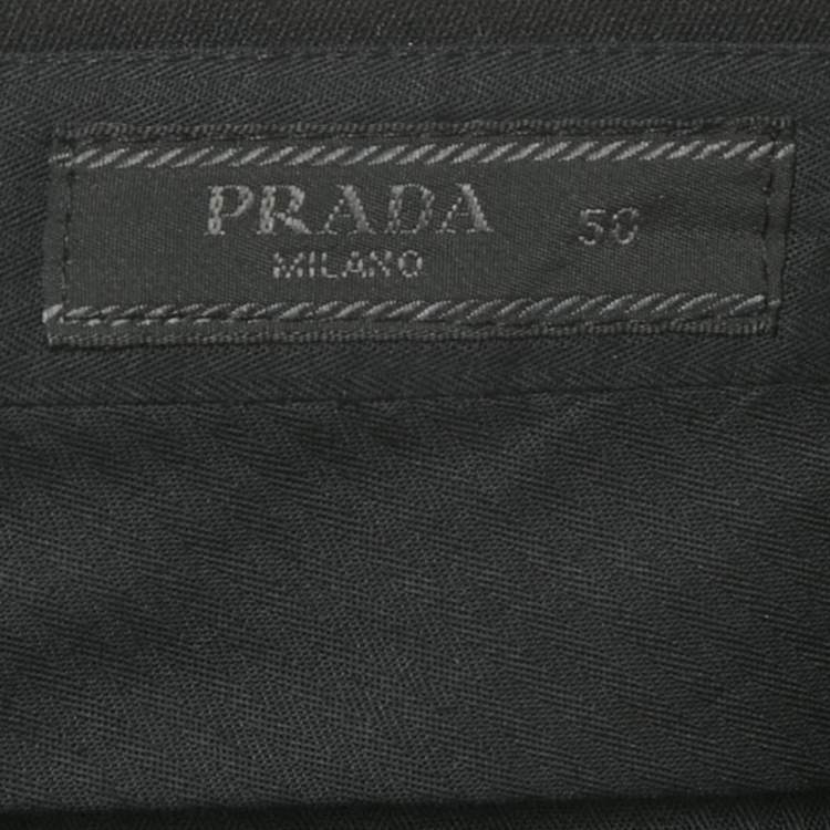 Pre Owned Prada Black Gabardine Straight Leg Trousers L