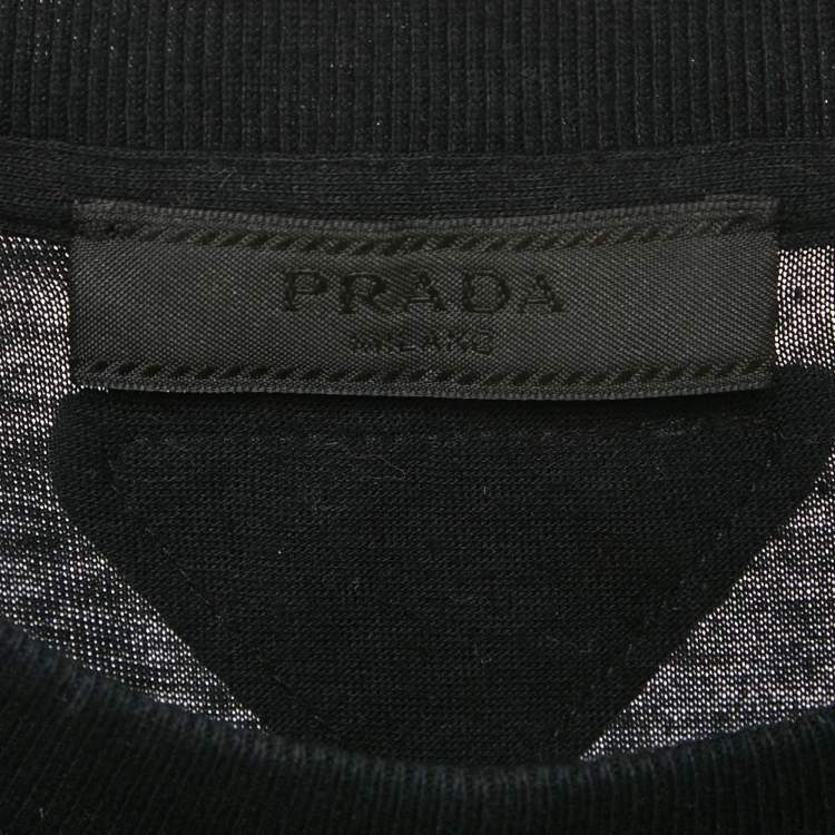 Pre Owned Prada Black Land of Prada Mermaid Embroidery Cotton Oversized Crew Neck T-Shirt L
