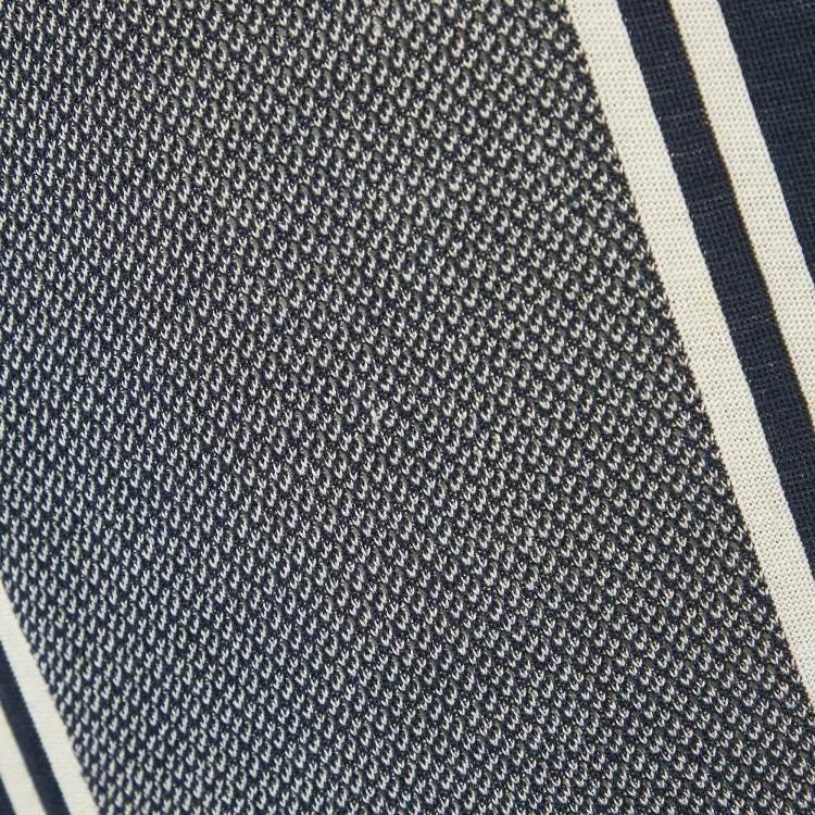 Pre Owned Prada Navy Blue Striped Knit Fitted Polo T-Shirt XL