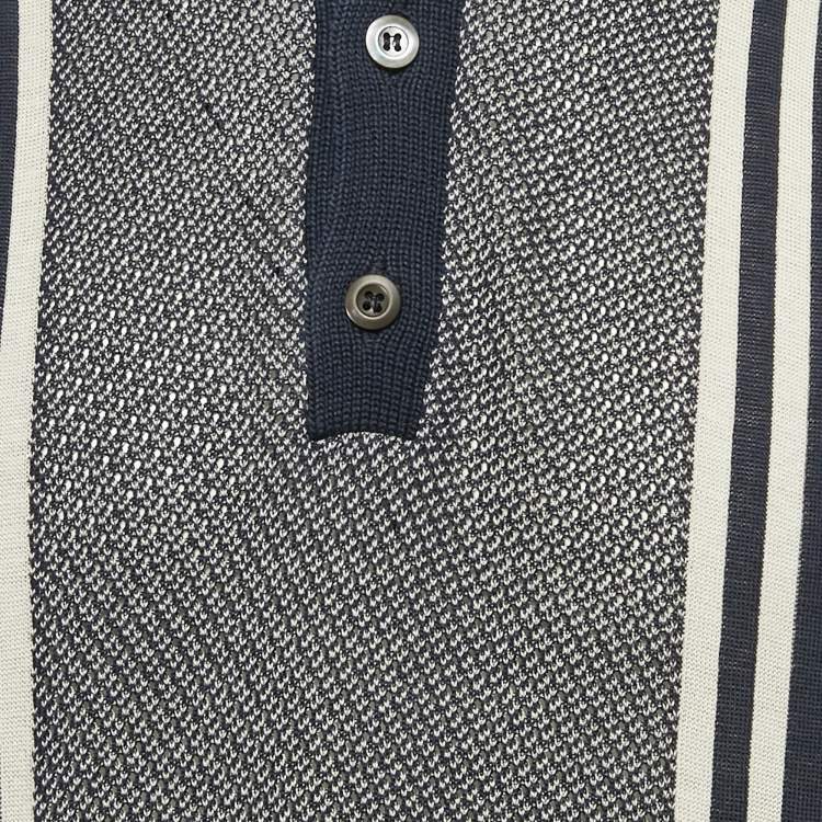 Pre Owned Prada Navy Blue Striped Knit Fitted Polo T-Shirt XL