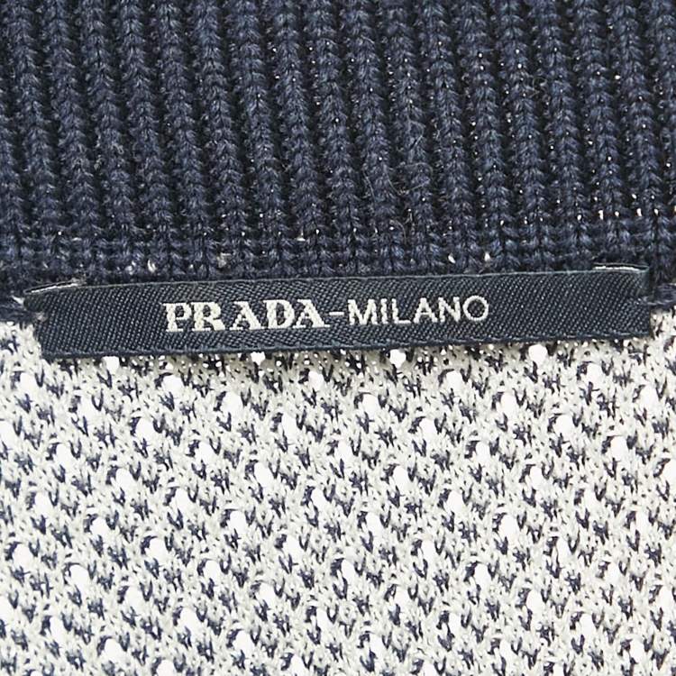 Pre Owned Prada Navy Blue Striped Knit Fitted Polo T-Shirt XL