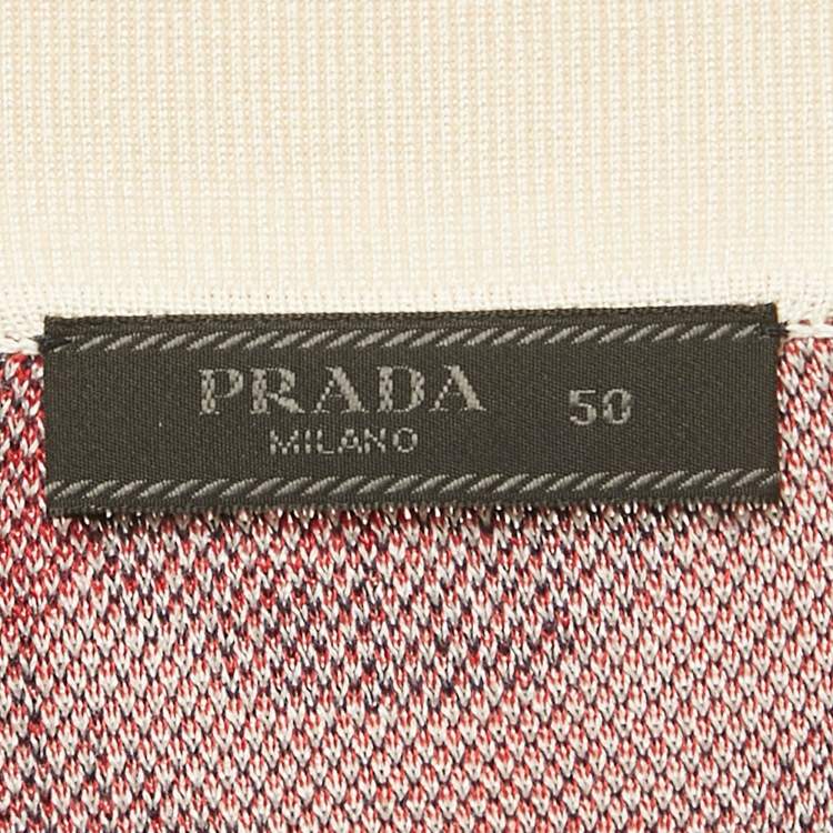 Pre Owned Prada Multicolor Cotton and Silk Jacquard Knit Polo T-Shirt L