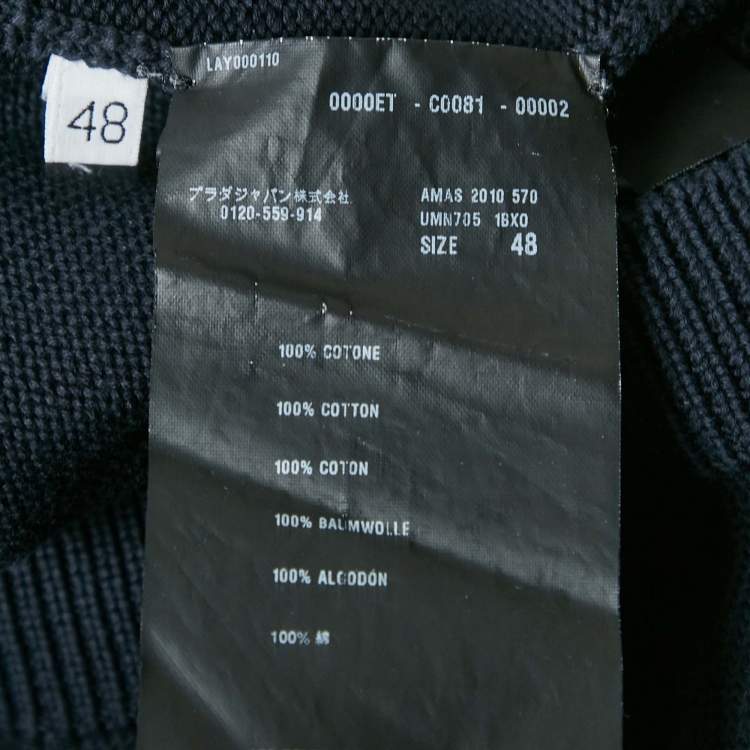 Pre Owned Prada Navy Blue Cotton V-Neck Jumper M 