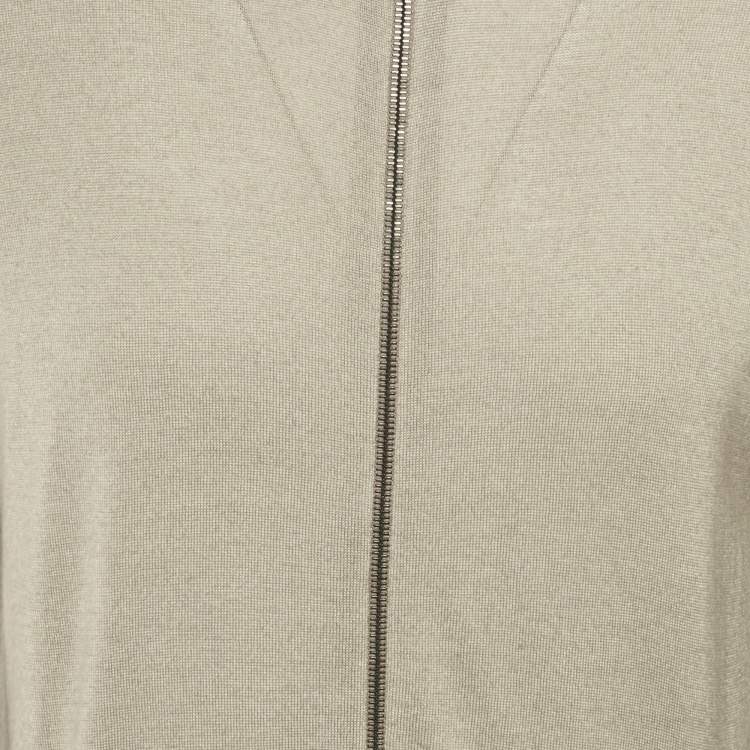 Pre Owned Prada Beige Wool Knit Zip-Up Hooded Jacket XL