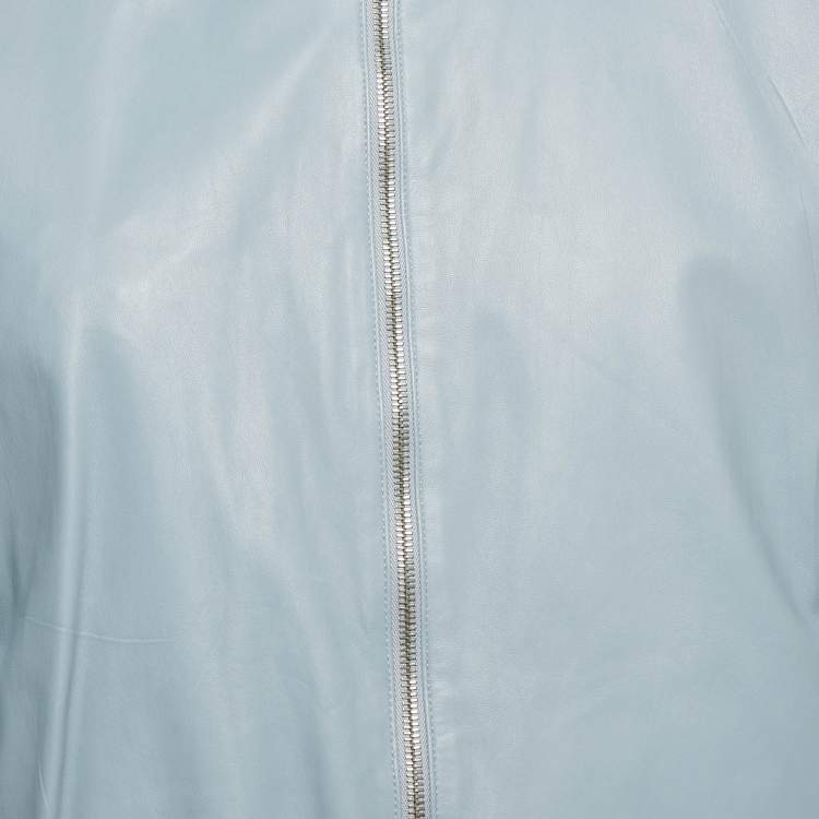 Pre Owned Prada Powder Blue Leather & Nylon Triangle Logo Reversible Jacket L