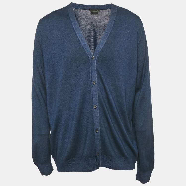 Pre Owned Prada Navy Blue Wool Knit Long Sleeve Cardigan XXL