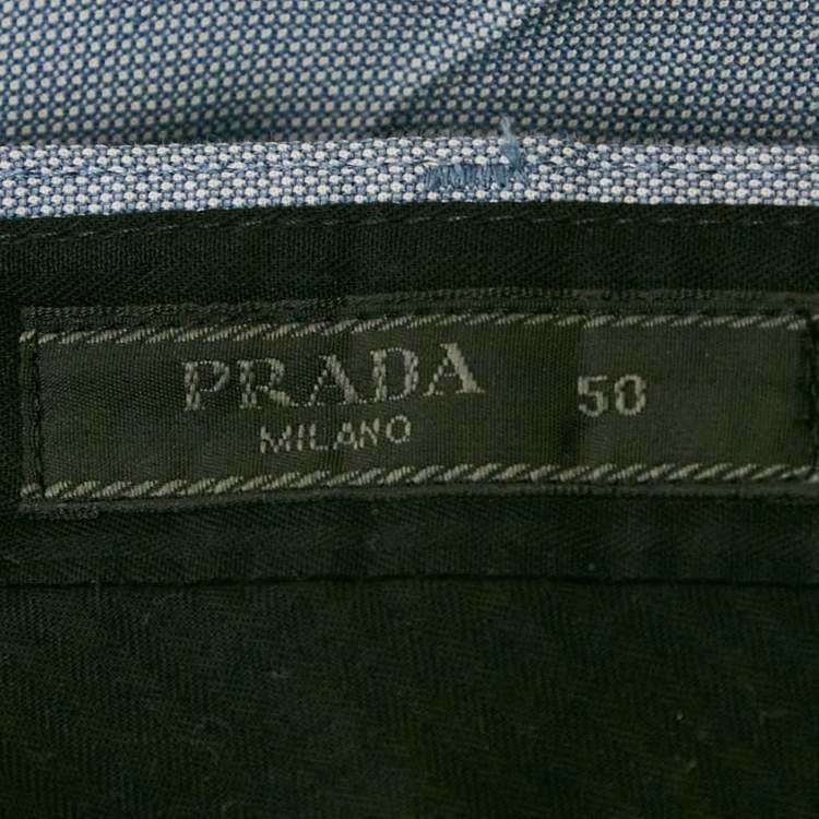 مملوكة مسبقًا Prada Blue Patterned Cotton Trousers L