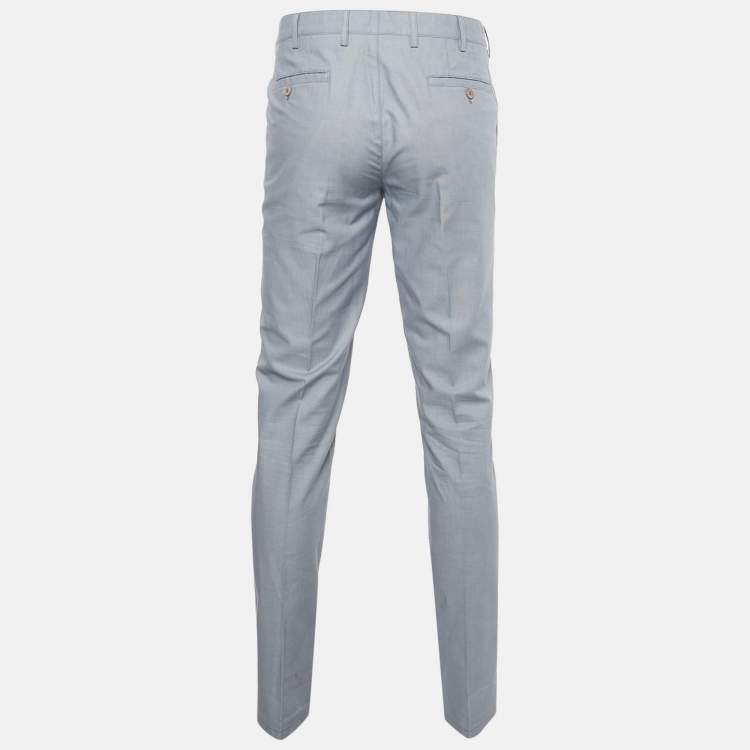 مملوكة مسبقًا Prada Blue Patterned Cotton Trousers L