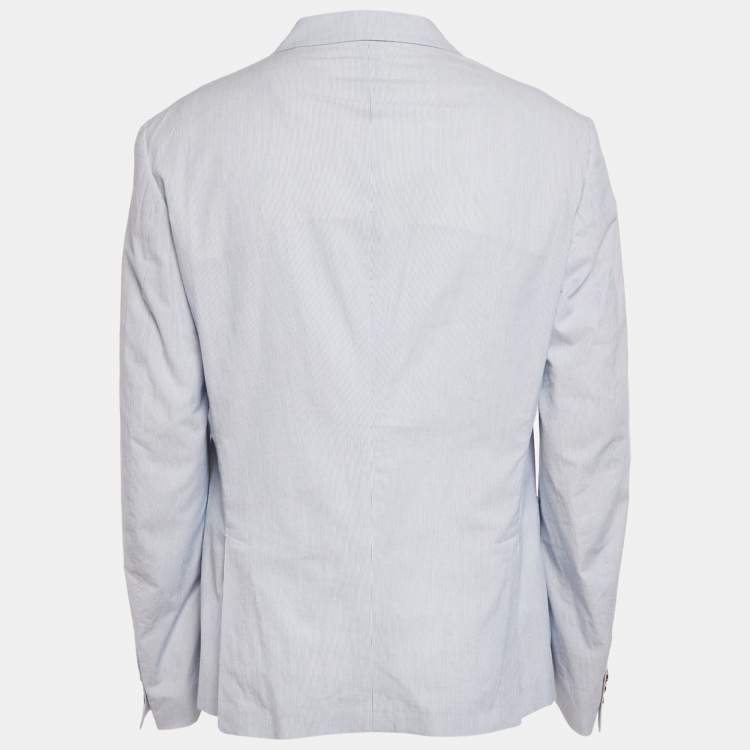 Pre Owned Prada Blue Striped Cotton Single Breasted Blazer XXL