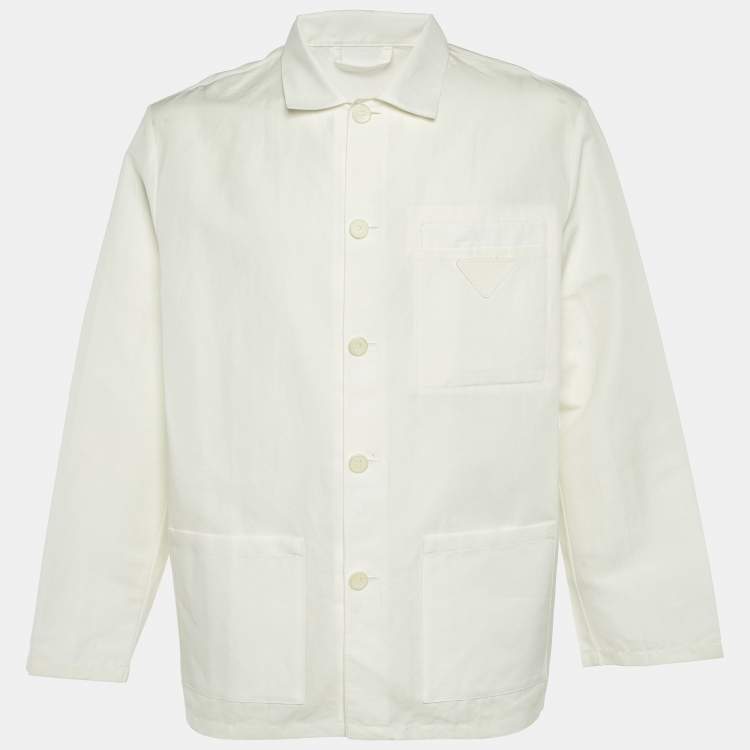 Pre Owned Prada White Linen and Cotton Button Front Oversized Shirt XL