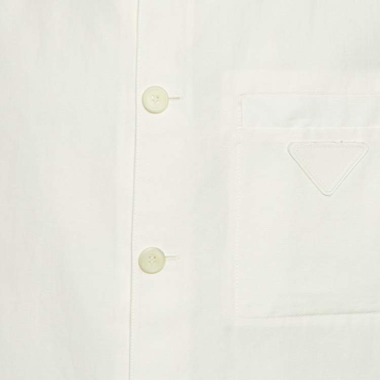 Pre Owned Prada White Linen and Cotton Button Front Oversized Shirt XL
