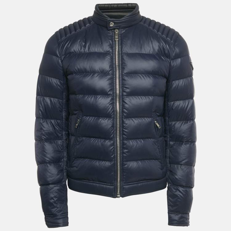 Pre Owned Prada Midnight Blue Nylon Zip-Up Quilted Down Jacket S