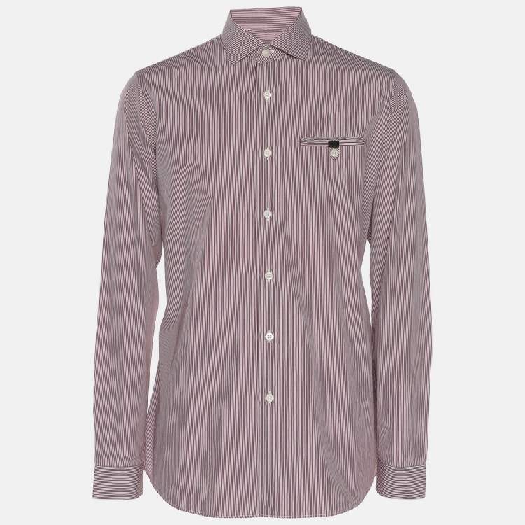 Pre Owned Prada Burgundy/White Pinstripe Cotton Long Sleeve Shirt S