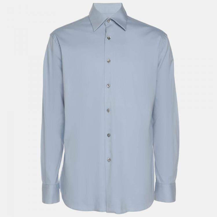 Pre Owned Prada Light Blue Stretch Cotton Long Sleeve Shirt S