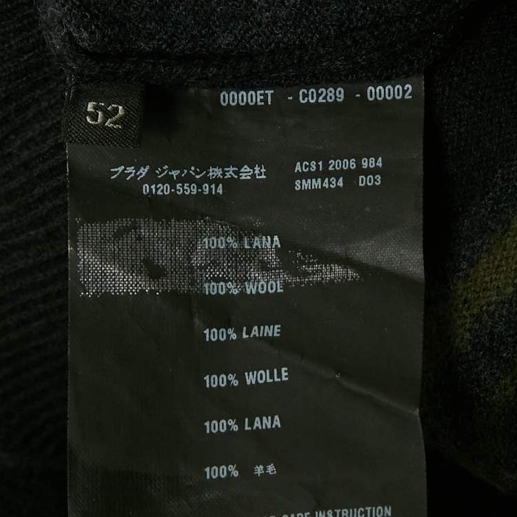 Pre Owned Prada Black Argyle Wool V-Neck Long Sleeve Sweater XL