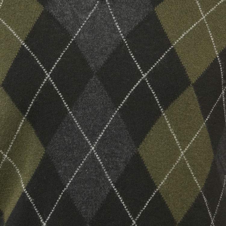 Pre Owned Prada Black Argyle Wool V-Neck Long Sleeve Sweater XL
