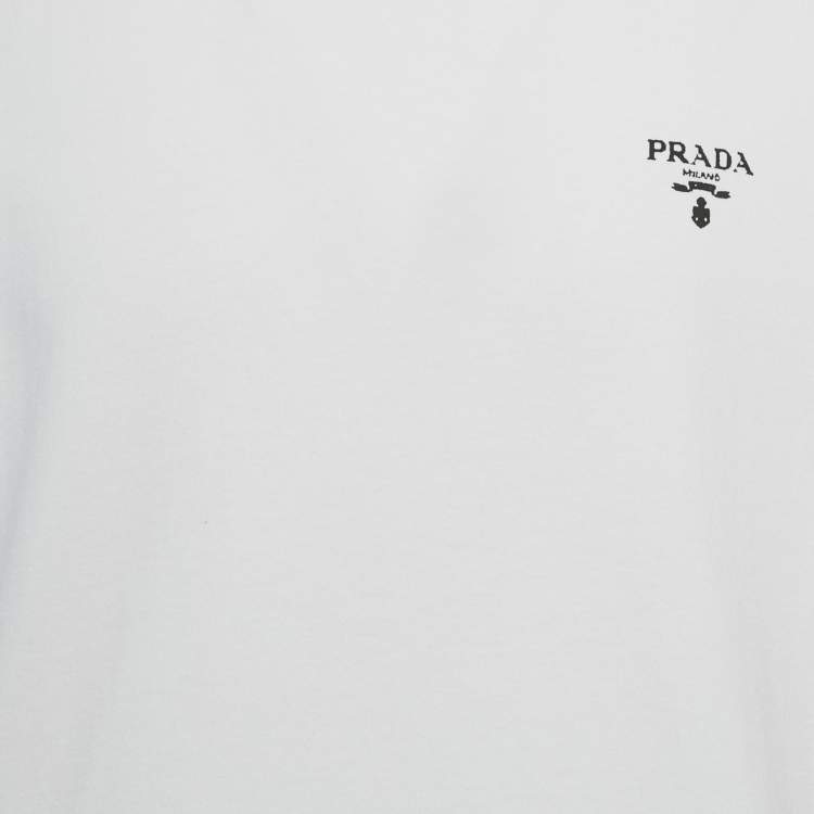 Pre Owned Prada White Logo Print Nylon Trim Jersey T-Shirt XL 