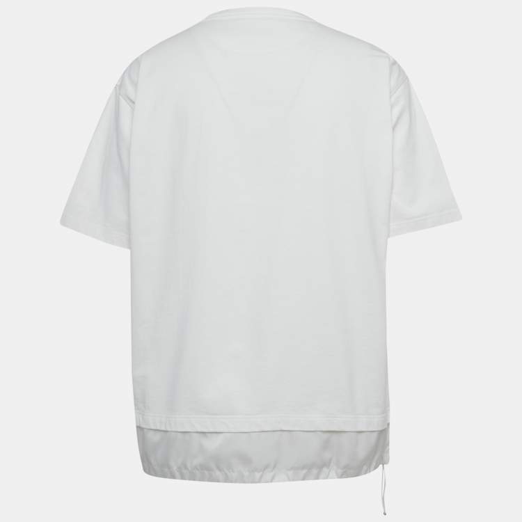 Pre Owned Prada White Logo Print Nylon Trim Jersey T-Shirt XL 