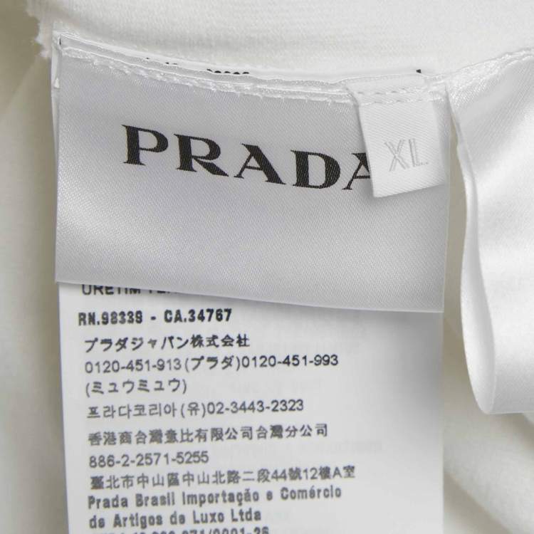 Pre Owned Prada White Logo Print Nylon Trim Jersey T-Shirt XL 