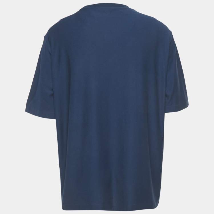 Pre Owned Prada Blue Logo Embossed Jersey Crewneck T-Shirt XL