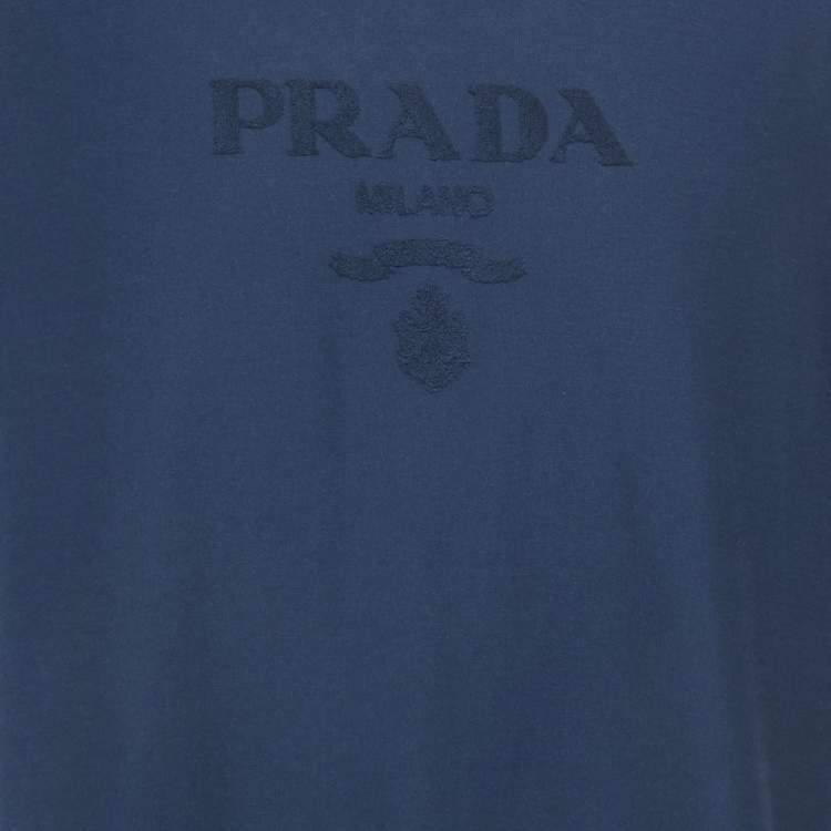 Pre Owned Prada Blue Logo Embossed Jersey Crewneck T-Shirt XL