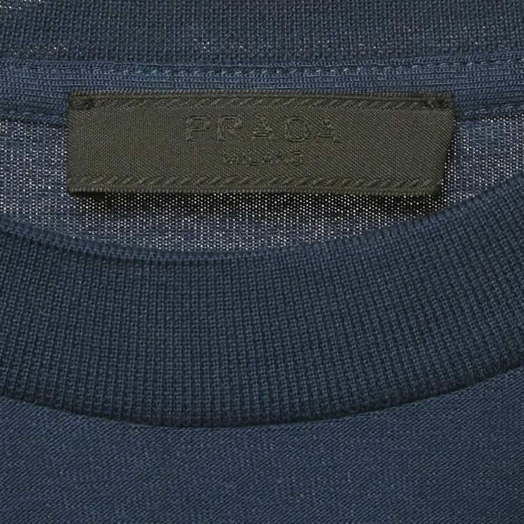 Pre Owned Prada Blue Logo Embossed Jersey Crewneck T-Shirt XL