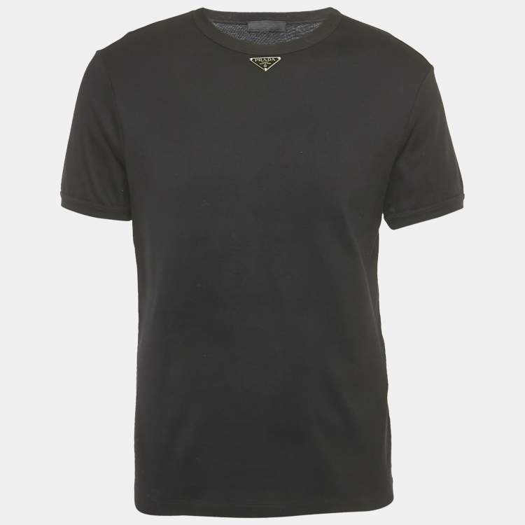 Pre Owned Prada Black Triangle Logo Jersey Skinny Fit T-Shirt L
