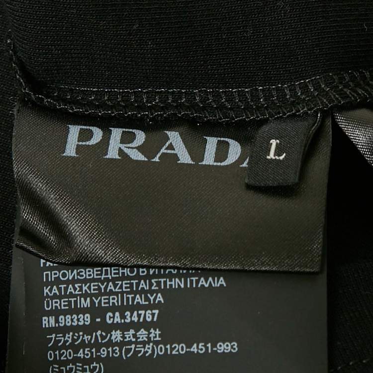 Pre Owned Prada Black Triangle Logo Jersey Skinny Fit T-Shirt L