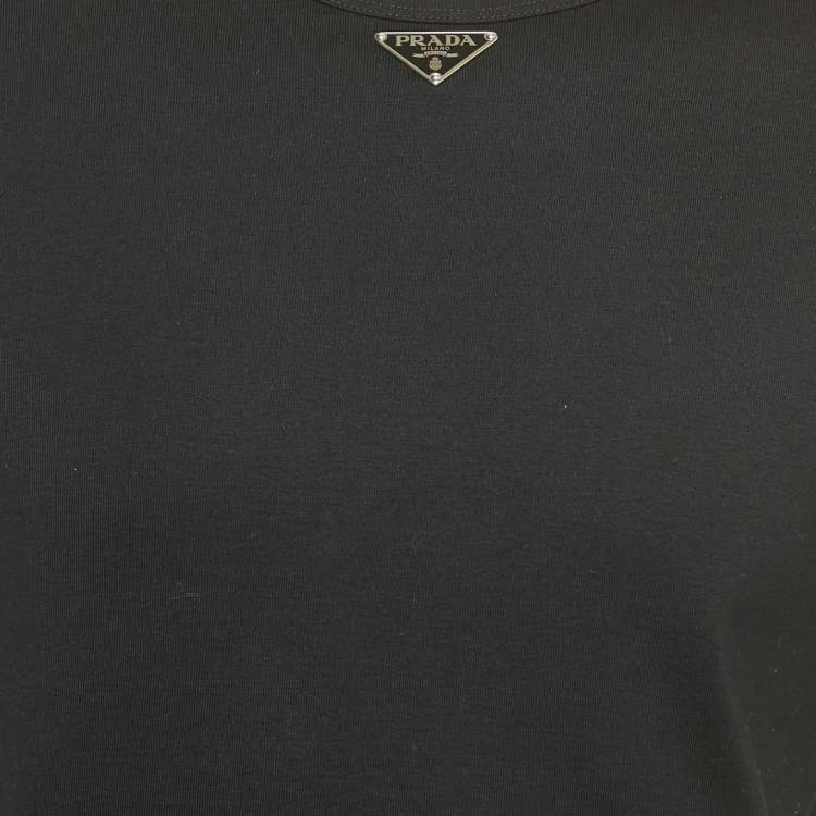 Pre Owned Prada Black Triangle Logo Jersey Skinny Fit T-Shirt L