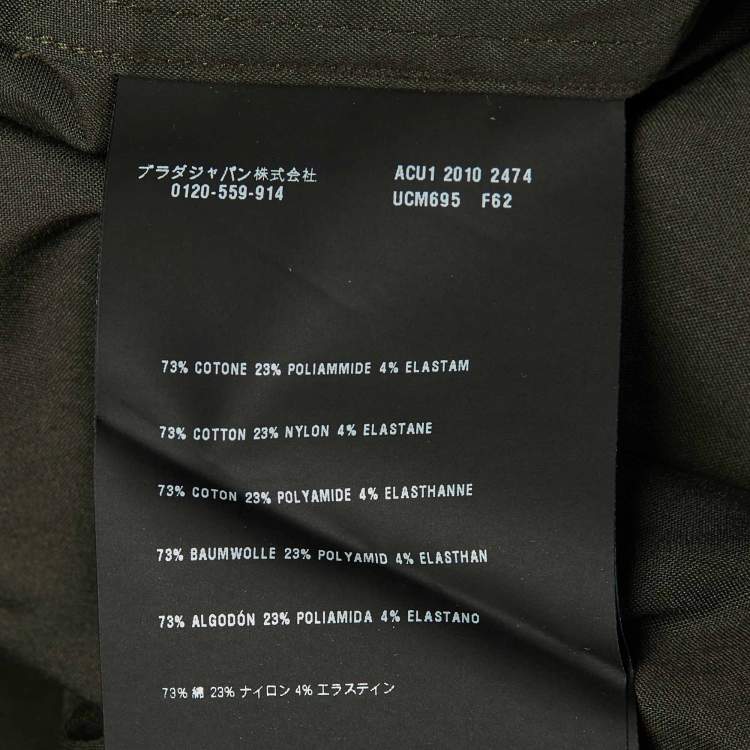 Pre Owned Prada Olive Green Cotton Blend Logo Detail Full Sleeve Shirt M