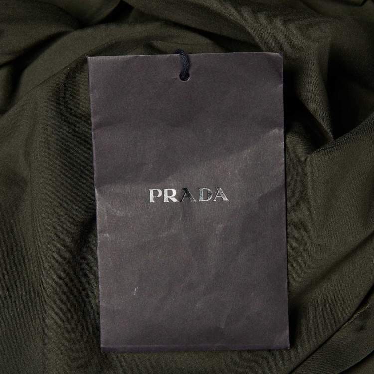 Pre Owned Prada Olive Green Cotton Blend Logo Detail Full Sleeve Shirt M