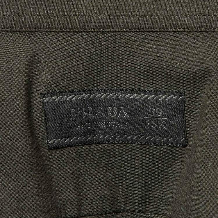 Pre Owned Prada Olive Green Cotton Blend Logo Detail Full Sleeve Shirt M
