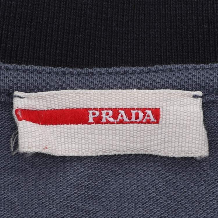 Pre Owned Prada Sport Grey Knit Collar Detail Polo T-Shirt L