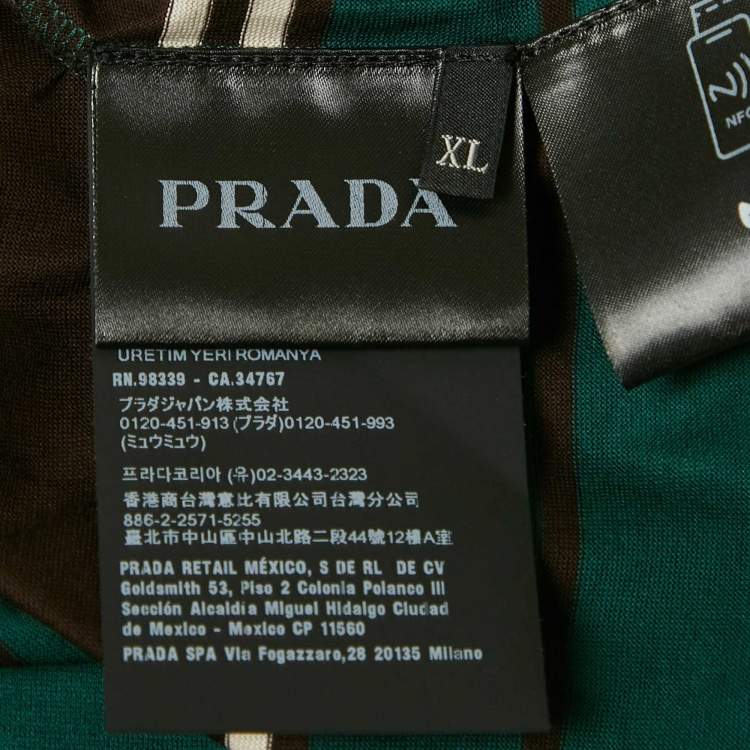 Pre Owned Prada Green Striped Logo Embroidered Cotton Polo Shirt XL