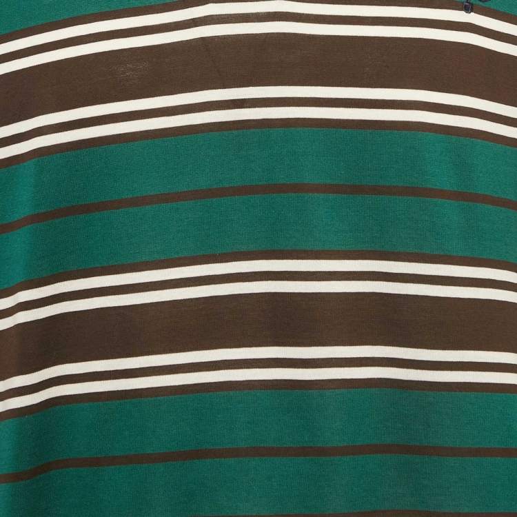 Pre Owned Prada Green Striped Logo Embroidered Cotton Polo Shirt XL