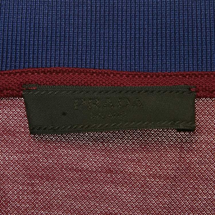 Pre Owned Prada Burgundy & Blue Cotton Triangle Logo Applique Two Tone Polo T-Shirt XXL
