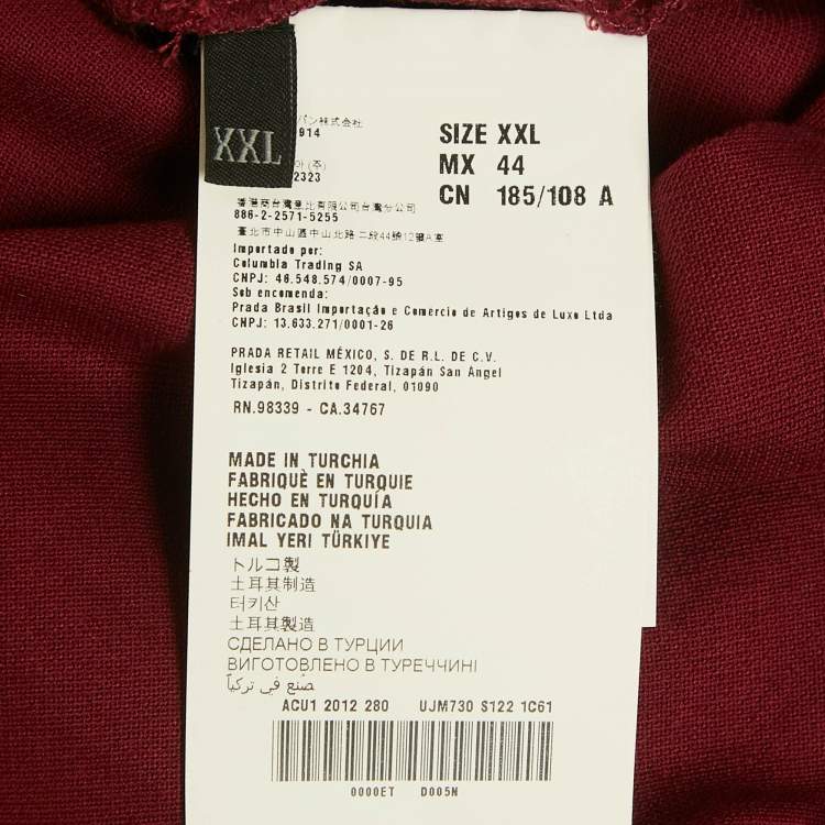 Pre Owned Prada Burgundy & Blue Cotton Triangle Logo Applique Two Tone Polo T-Shirt XXL