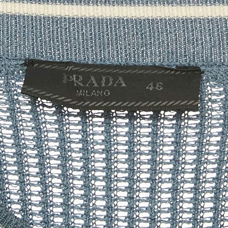 Pre Owned Prada Slate Blue Logo Embroidered Open Knit T-Shirt S