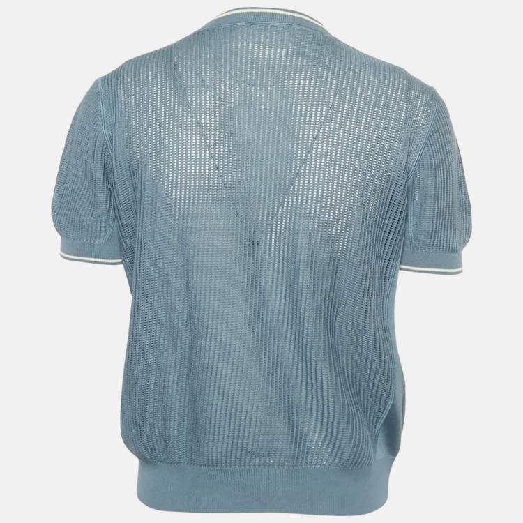 Pre Owned Prada Slate Blue Logo Embroidered Open Knit T-Shirt S